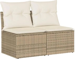 vidaXL 2 részes bézs polyrattan akácfa kerti ülőgarnitúra párnákkal