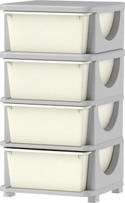 HOMCOM Gyerek Szekrény Fiókokkal Tárolóhely Szórakoztató Doboz Négy Szinten Gyermekek Szobájába 3-6 Éveseknek Krémfehér 37 x 37 x 76 cm | Aosom