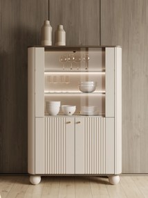 Vesper négyajtós vitrin 103 cm - kasmír / dió / arany fogantyúk / gömb alakú lábak