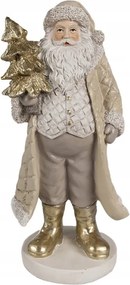 Karácsonyi dekoráció Mikulás arany csizmában, karácsonyfával 21 cm