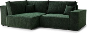 Sötétzöld zsenília kinyitható-tárolóhelyes sarokkanapé (bal oldali-L alakú) Tonga – Maison de Rêve