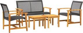 vidaXL 5 részes fekete polyrattan és akácfa kerti társalgógarnitúra