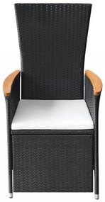 2 db fekete dönthető háttámlás polyrattan kerti szék párnával