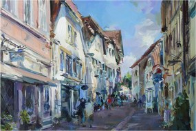 Kép - régi város sikátora, akril festmény (90x60 cm)