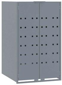 szürke acél kerekes tároló 2 szemeteskukához 138 x 79 x 117 cm