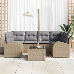 7 Darabos Kert Kanapé Szett Párnákkal Bézs Poli Rattan