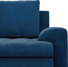 Tokio sarokkanapé, L alakú háttámlával, 2 ágyneműtartóval, kordbársony, baloldali, kék