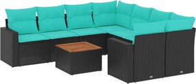 vidaXL 9 részes fekete polyrattan kerti ülőgarnitúra párnával