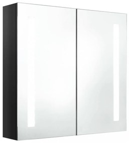 fényes fekete LED-es tükrös fürdőszobaszekrény 62 x 14 x 60 cm
