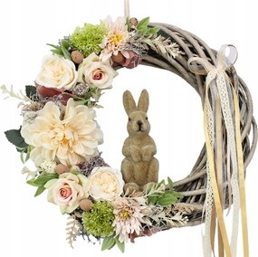 Húsvéti koszorú nyuszival, tavaszi koszorú, Bézs, lakásdekoráció
