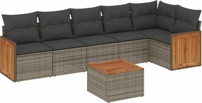vidaXL 7 részes szürke polyrattan kerti ülőgarnitúra párnákkal
