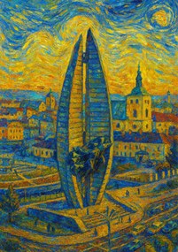 Poszter A4 21x30 Rzeszów Van Gogh stílusában művészi városértelmezés