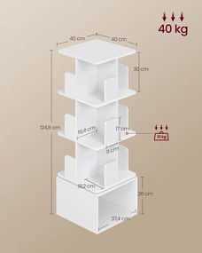 CUSTOS forgatható könyvespolc, 4 szintes tárolószekrény, felhőfehér