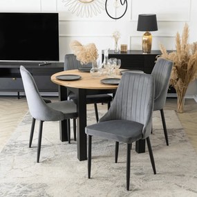 Étkezőszett HARRY asztal 102–142 cm artisan tölgy/fekete + 4 BARI szék szürke