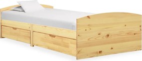 vidaXL tömör fenyőfa ágykeret 2 fiókkal 90 x 200 cm