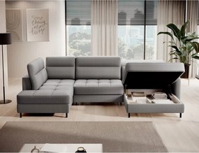 Világosszürke bársony kinyitható-tárolóhelyes sarokkanapé (bal oldali-U alakú) Berrto – ELTAP