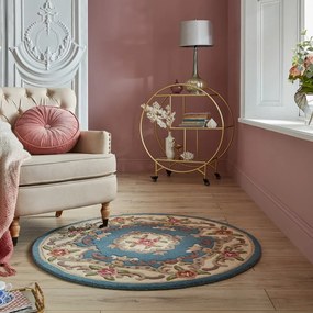Aubusson kék gyapjú szőnyeg, ⌀ 120 cm - Flair Rugs