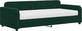 vidaXL sötétzöld bársony heverő matraccal 90 x 200 cm
