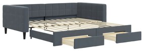sötétszürke kihúzható bársony heverő fiókkal 100 x 200 cm