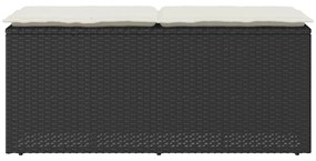 fekete polyrattan kerti pad párnával 110x40x44 cm