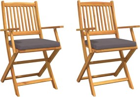 vidaXL Összecsukható szék párnával 2 pcs Barna Tömör akácfa