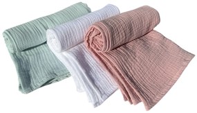 Muszlin pelenka 3 db - rózsaszín, fehér, menta