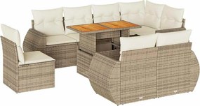 vidaXL 9 részes bézs polyrattan kerti ülőgarnitúra párnákkal