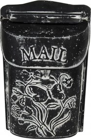 Fekete antik postaláda virágokkal és pillangóval 22x37x33 cm