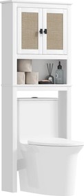 HOMCOM Szűk Feljövendékető Szekrény, Felülről Szekrény Tárolás 2 Rattán Előlapú Ajtóval, Nyitott Rekesz és Állítható Polc, Fürdőszoba Szekrény 60x19,5