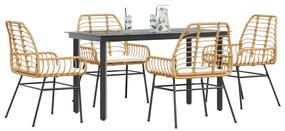 vidaXL 5 észes barna polyrattan üveg kerti étkezőgarnitúra párnával