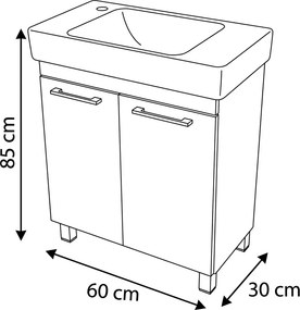 VivaStyle PANEL- KMT 60 lábon álló fürdőszobabútor CeraStyle SHARP - BAL CSAPLYUKAS mosdóval 60x30cm