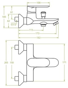 Laveo Appia, falra szerelhető kád/zuhany csaptelep h-100, króm, LAV-BLP_010D