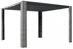 szürke és antracit polyrattan pavilon tetővel 300x300x200 cm