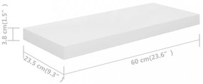 2 db magasfényű fehér MDF lebegő fali polc 60 x 23,5 x 3,8 cm