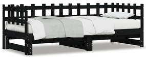 fekete tömör fenyőfa kihúzható kanapéágy 2 x (80 x 200) cm