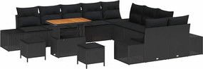 vidaXL Kerti Kanapé Szett párnával 13 pcs Fekete polirattan