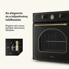 Klarstein Victoria, beépített sütő, retró dizájn, 9 funkció, 50 – 250 °C, fekete