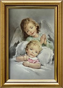 Vászonkép 18x13 Őrangyal Arany Angyal Díszített Fa Keret