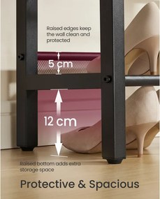 3 szintes cipőtartó pad emelt peremmel, ipari stílusban, rusztikus barna