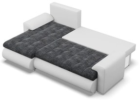 Tokio sarokkanapé, 2 ágyneműtartóval, fonott + műbőr, baloldali, sötétszürke - fehér