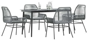 vidaXL 5 részes szürke polyrattan üveg kerti étkezőgarnitúra párnával
