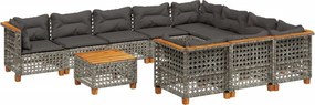 vidaXL 11 részes szürke polyrattan kerti ülőgarnitúra párnákkal
