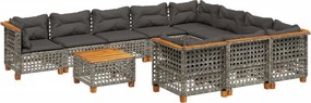 vidaXL 11 részes szürke polyrattan kerti ülőgarnitúra párnákkal
