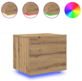 Éjjeli Asztal LED Fali Szereléssel Kézműves Tölgy 50x39x41 cm