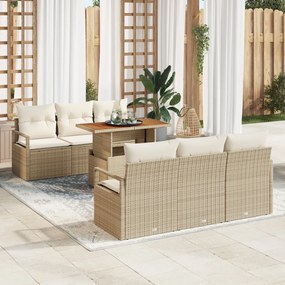 7 darabos kertifotel szett párnákkal bézs poli rattan
