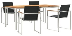 5 Részes Kerti Étkező Szett Tömör Fa Tík, Kültéri Étkező Asztal 180x90x75 cm Tömör Fa Tík