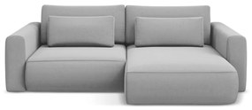 Világosszürke bársony kinyitható-tárolóhelyes sarokkanapé (jobb oldali-heverő résszel) Kapua – Makamii
