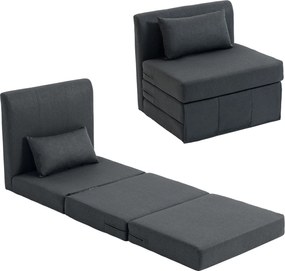 HOMCOM 2 az 1-ben összecsukható padlószékágy — lenhatású párnázott vendégfotel, ággyá alakítható, sötétszürke (80 x 75 x 74 cm) | Aosom