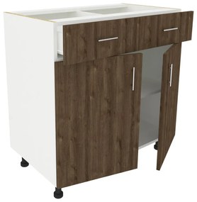 Benita 2 fiókos 2 ajtós Alsó konyhaszekrény Bronz Tölgy-Fehér 80x50x80 cm N