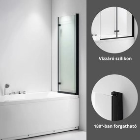 Stuxi Ravenna Black 100x140 összecsukható 2 szárnyú kádparaván 6 mm vastag vízlepergető biztonsági üveggel, fekete elemekkel